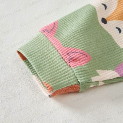 Baby Green Multicolor Cartoon Fox Print Waffle 2-piece Set - image 4