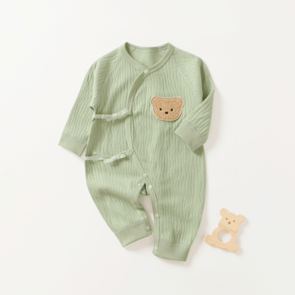 Baby Kimono Cute Plush Bear Romper - Green - 3-6M - image 2