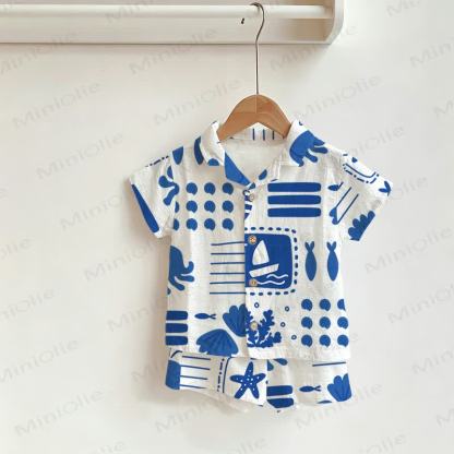 Baby Toddler Marine Animals White Shirt and Shorts 2-piece Set - White - 3-5T - image 1