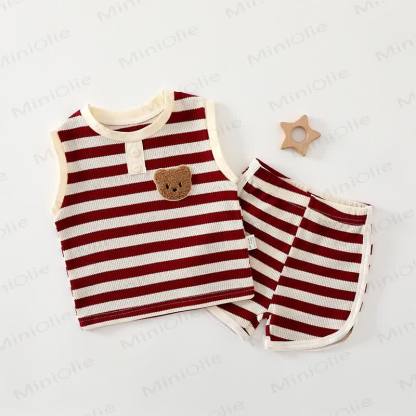 Baby Soft Knit Bear Striped Tank Top and Shorts 2-piece Set - Red - 3-4T - image 5