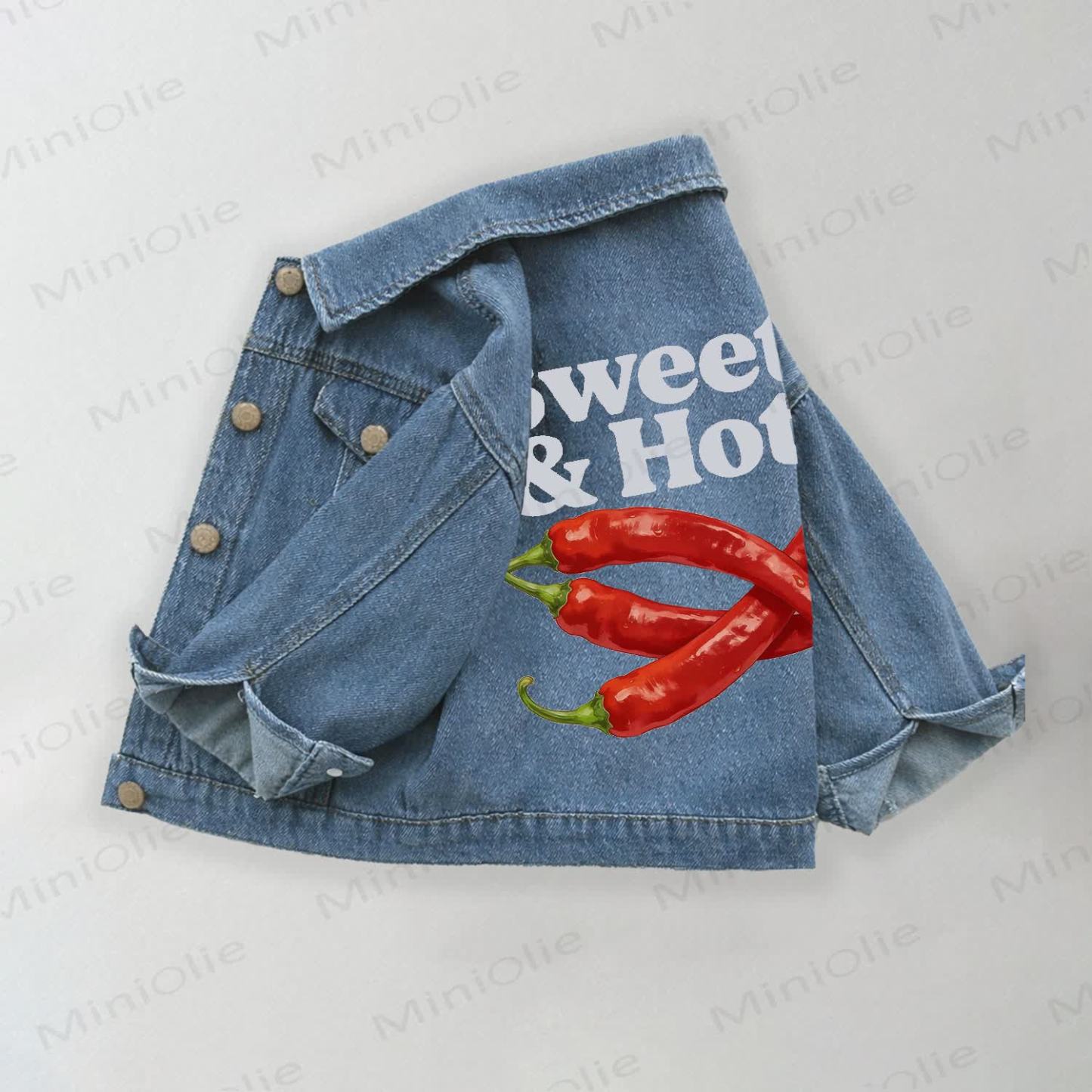SWEET&HOT Toddler Kid Girls Chili Print Denim Jacket - Blue - 10-11T - image 1