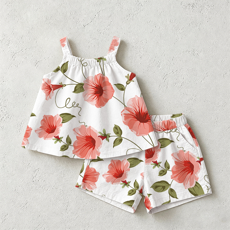 Baby Toddler White Morning Glory Print Strap Top and Shorts 2-piece Set - White - 3-5T - image 1