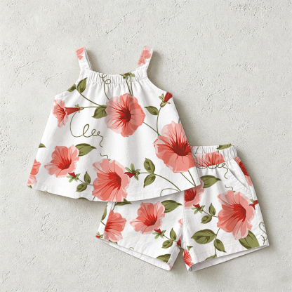 Baby Toddler White Morning Glory Print Strap Top and Shorts 2-piece Set - White - 3-5T - image 1