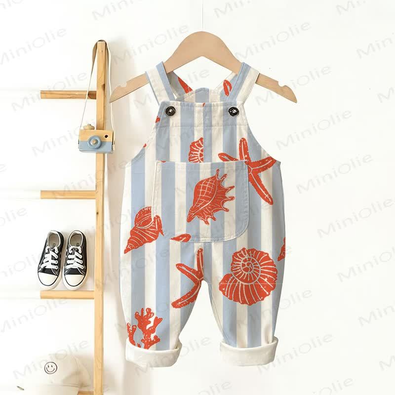 Baby Toddler Shells Print Stripe Overalls - White - 3-5T - image 1