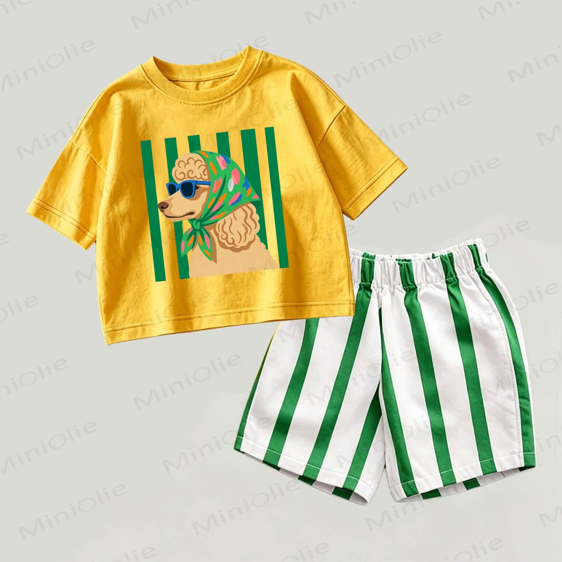 Baby Yellow&Green Bandana Dog Top and Striped Shorts 2-piece Set - Yellow&Green - 2-3T - image 1