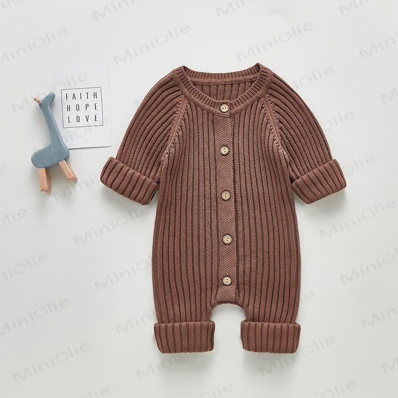 Baby Unisex Solid Color Knitted Romper - Camel - 2-3T - image 11