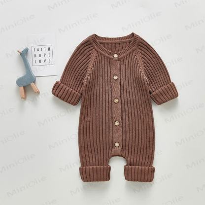 Baby Unisex Solid Color Knitted Romper - Camel - 2-3T - image 11