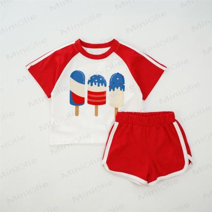 Baby Ice Cream Red Raglan T-shirt Set - Red - 2-3T - image 1