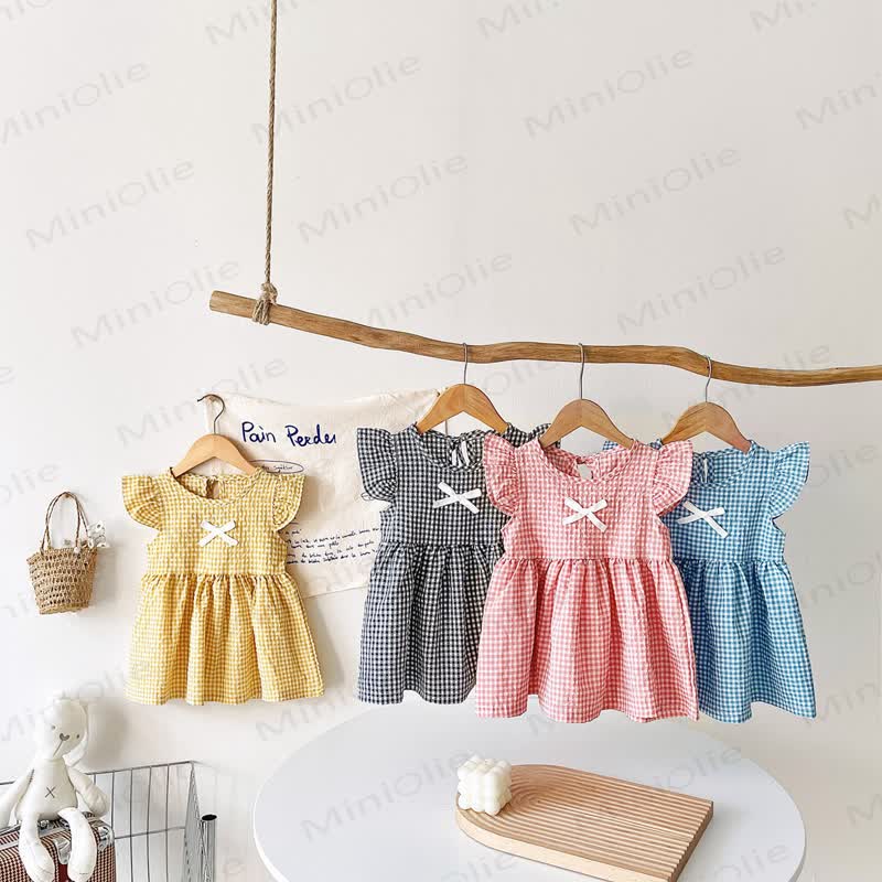 Baby Lovely Bow Plaid Ruffled Dress - image 2