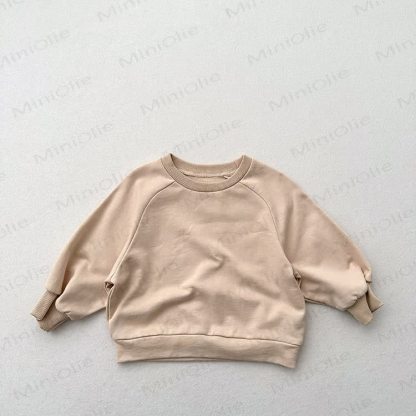 Toddler Solid Color Round Collar Casual Sweatshirt  - Beige - 7-9T - image 9