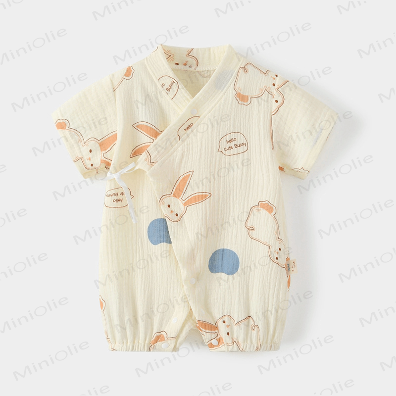 Baby Cartoon Printed Kimono Beige Romper - Rabbit - 18-24M - image 4