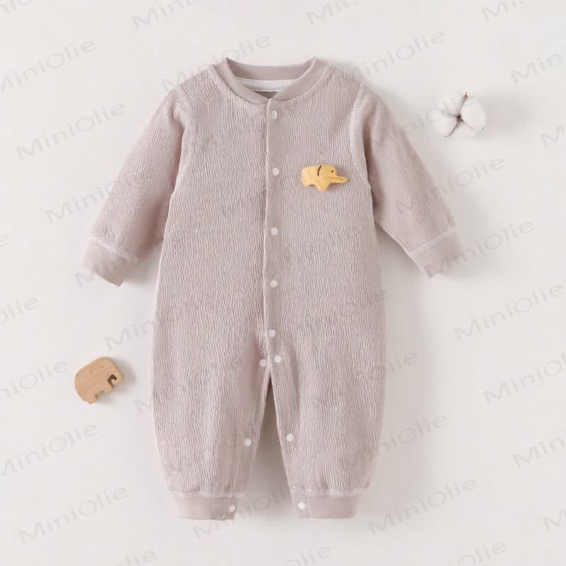 Baby Animal Print Textured Long Sleeve Snap Front Romper - Gray - 18-24M - image 5