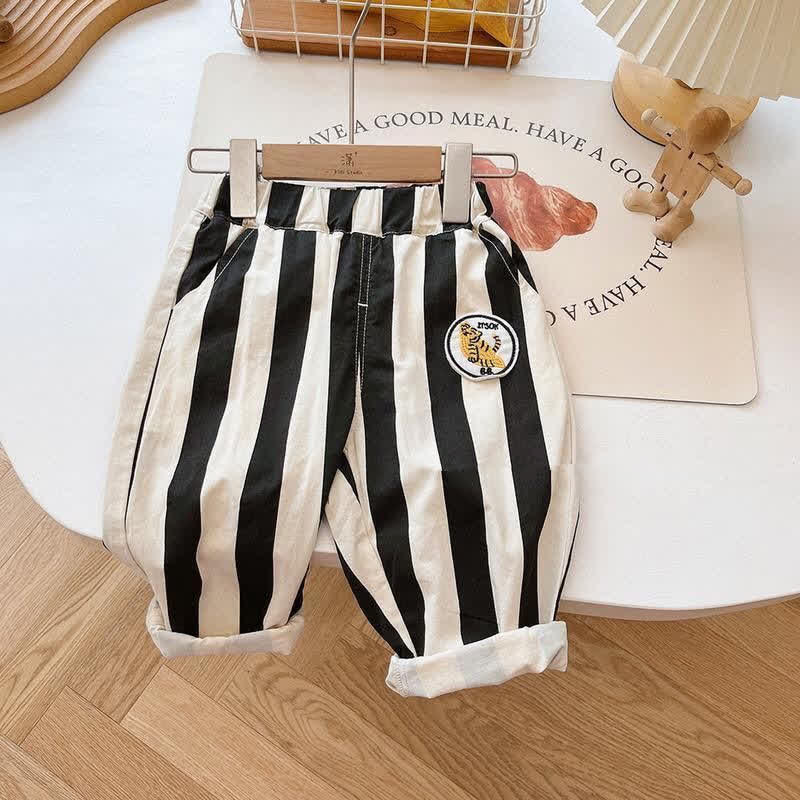 Toddler Vertical Striped Flower Tiger Pants - Black - 8Y - image 5