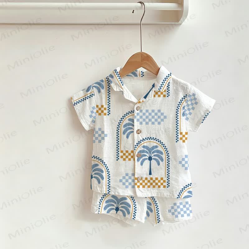 Baby Toddler Tree Print Check Shirt and Shorts 2-piece Set - White - 3-5T - image 1
