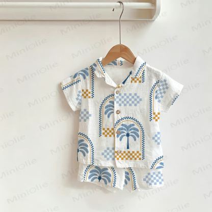 Baby Toddler Tree Print Check Shirt and Shorts 2-piece Set - White - 3-5T - image 1
