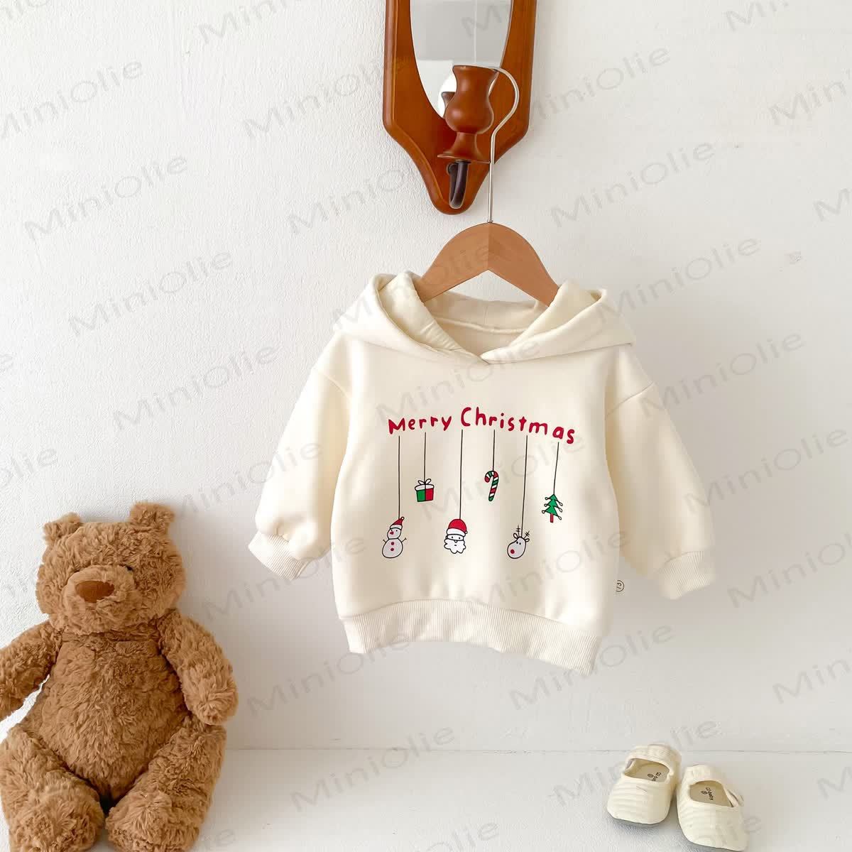 MERRY CHRISTMAS Baby Snowman Elk Santa Claus Hoodie - Beige - 2-3T - image 6