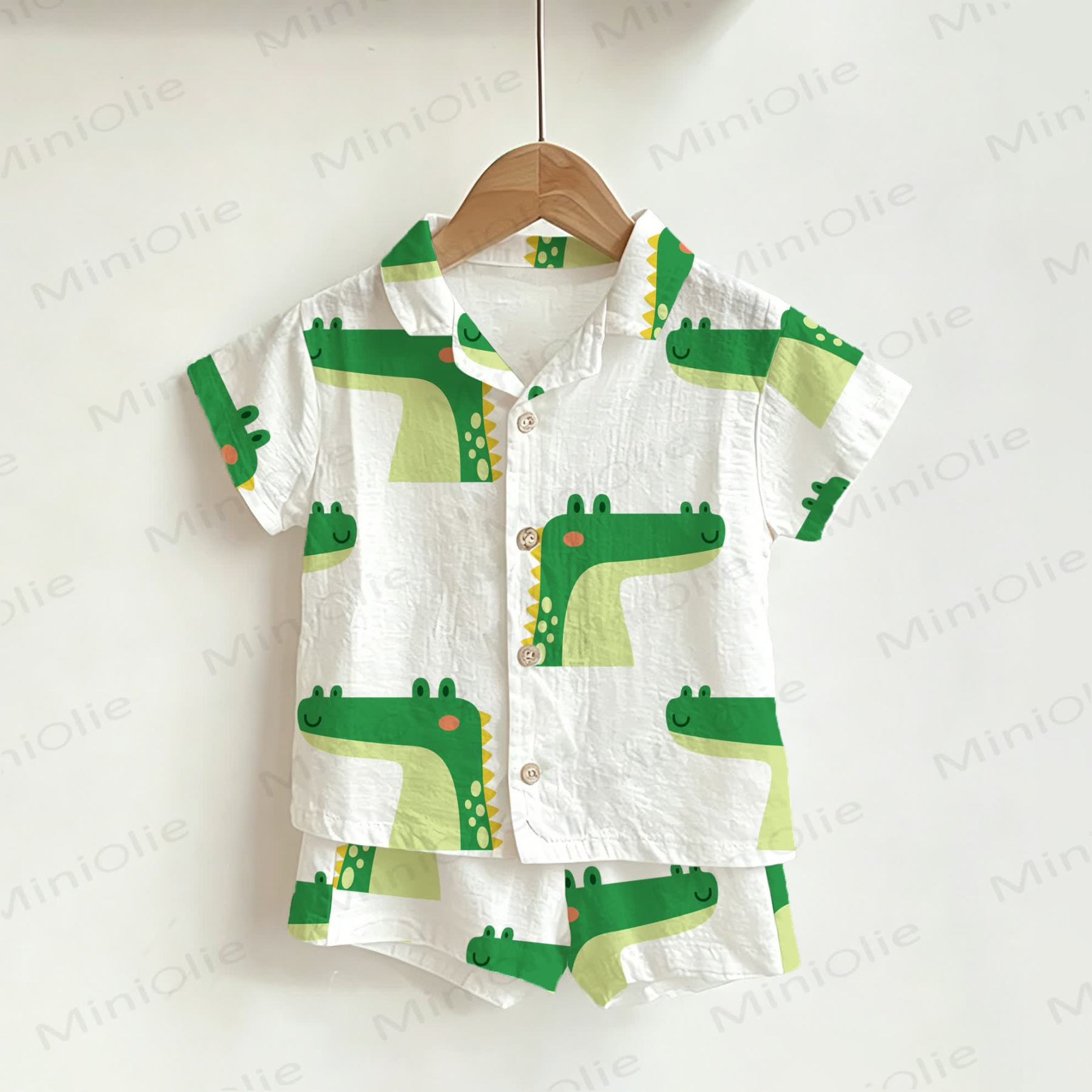 Toddler Boys Dino Print Shirt and Shorts 2-piece Set - White - 4-5T - image 1