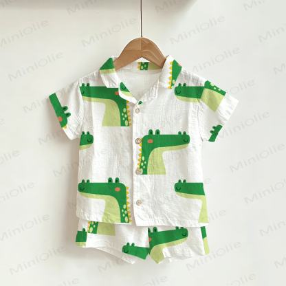 Toddler Boys Dino Print Shirt and Shorts 2-piece Set - White - 4-5T - image 1