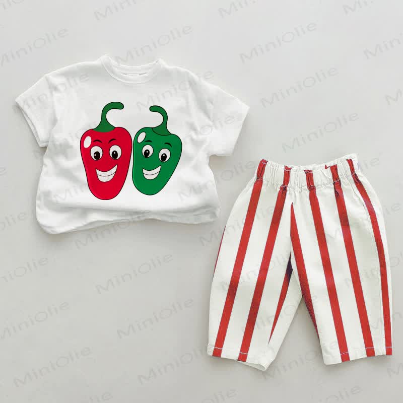 Baby Red and Green Peppers Red Vertical Striped 2-piece Set - White&Red - 2-3T - image 1