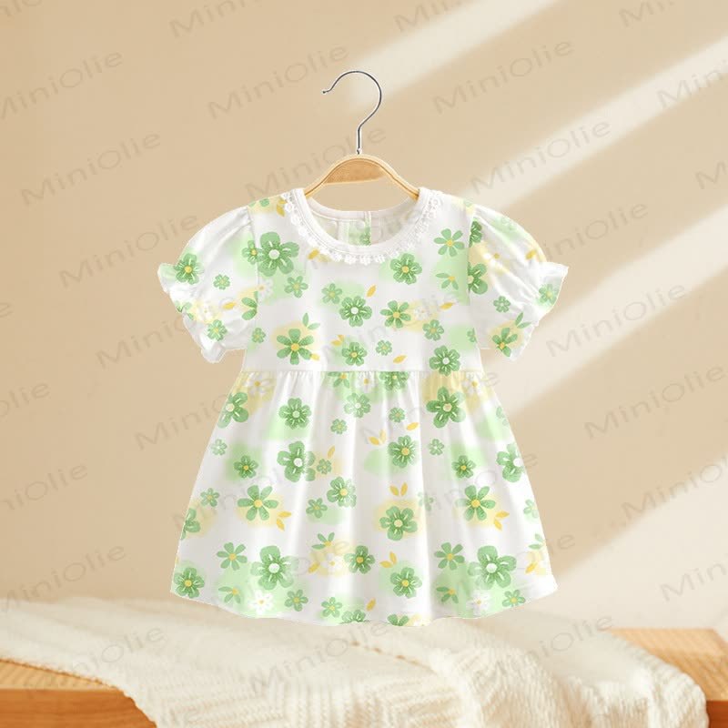Toddler Baby Girls Print Puff Sleeve Summer Dress - Green Flowers - 4-5T - image 4