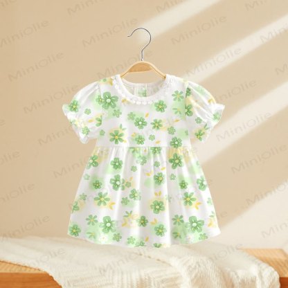 Toddler Baby Girls Print Puff Sleeve Summer Dress - Green Flowers - 4-5T - image 4