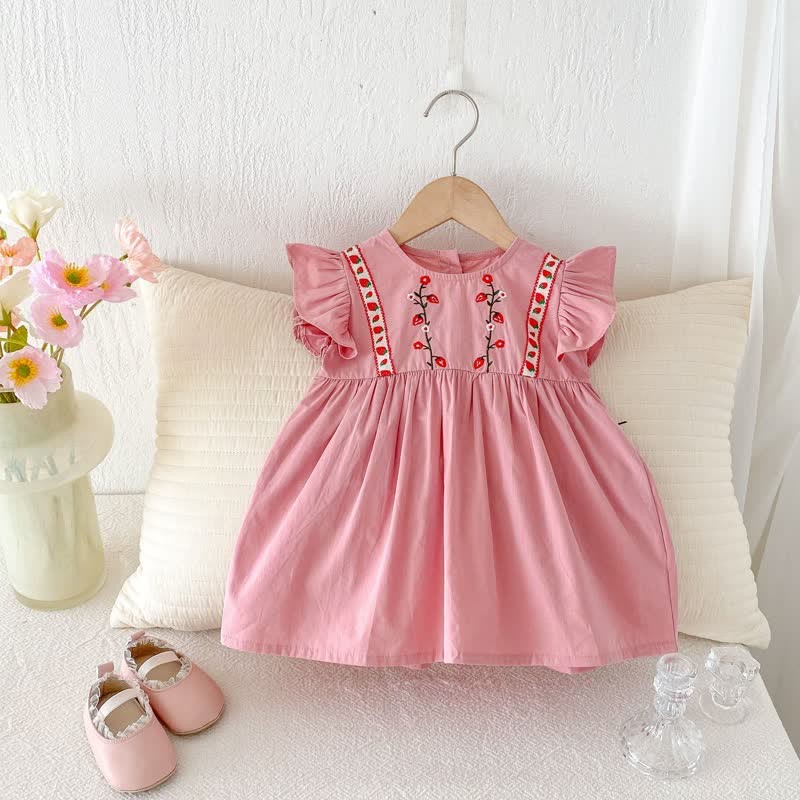 Toddler Embroidered Strawberry Ruffle Sleeves Dress - image 16