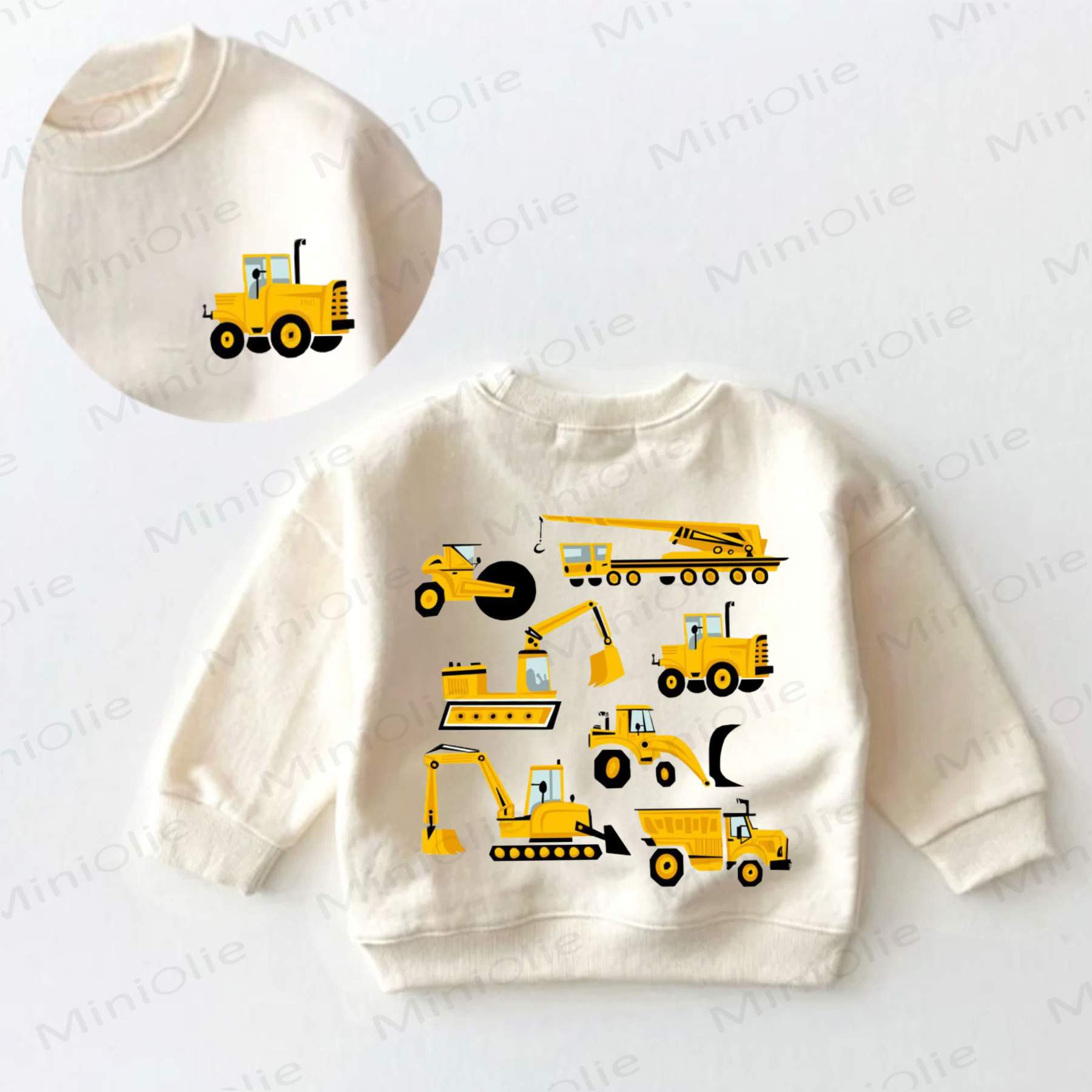 Baby Toddler Boys Excavator Print Sweatshirt - Cream - 3-5T - image 1