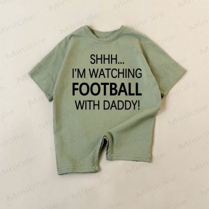 SHHH... I'M WATCHING FOOTBALL WITH DADDY! Baby Boys Green Print Romper - Green - 18-24M - image 1