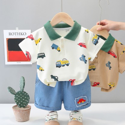 Baby 2-Piece Polo Vehicle Denim Set - image 3