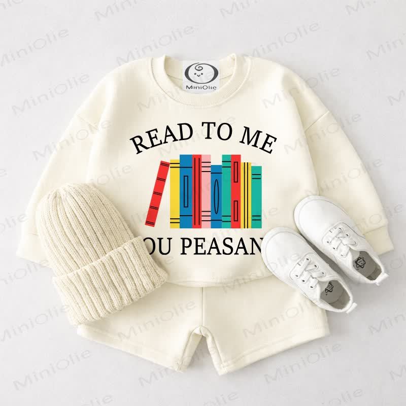 READ TO ME YOU PEASANT Baby Cream White Sweatshirt and Shorts 2-piece Set - Cream White - 3-4T - image 1