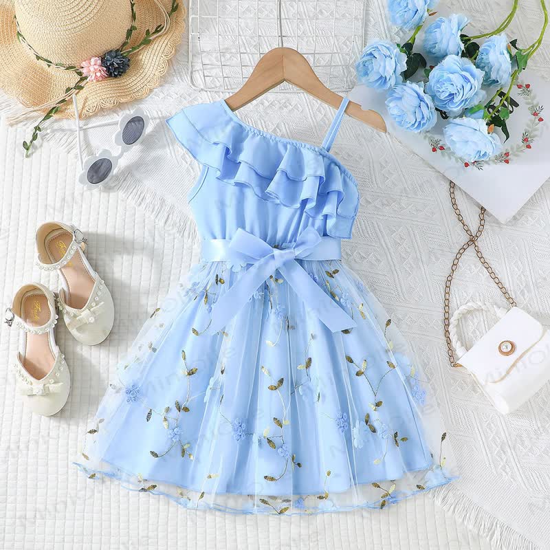 Toddler Flower Bow Tulle Charming Dress - Light Blue - 10Y - image 16