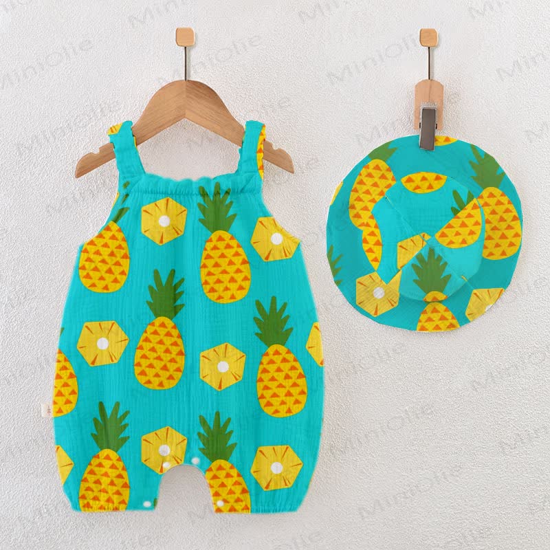 Baby Pineapple Print Romper with Hat - Teal - 18-24M - image 1
