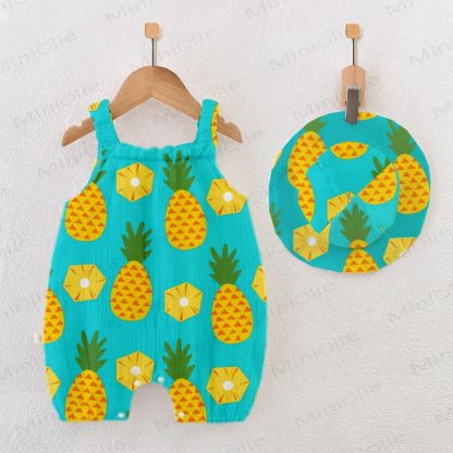 Baby Pineapple Print Romper with Hat - Teal - 18-24M - image 1