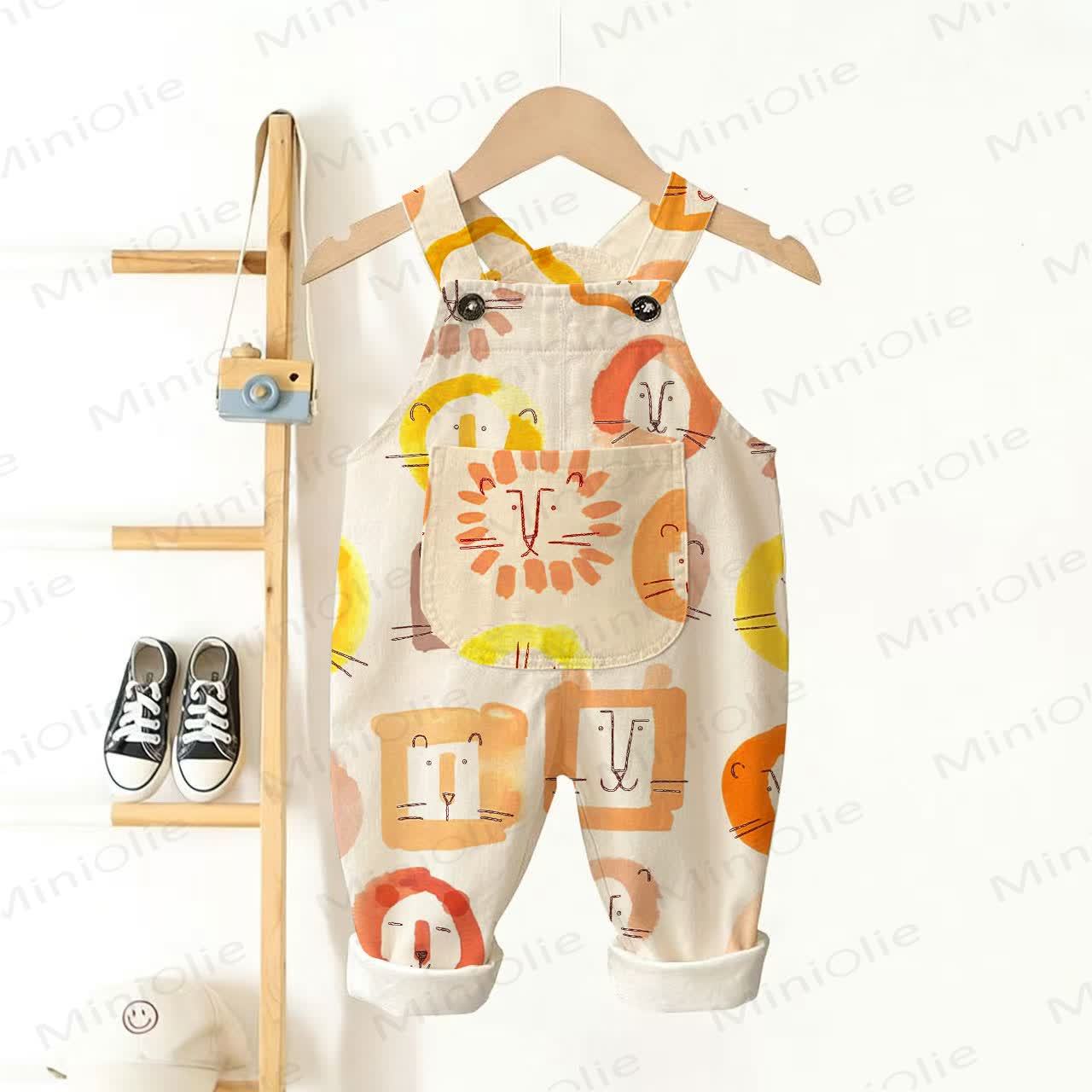 Baby Toddler Lion Print Overalls - Beige - 3-5T - image 1
