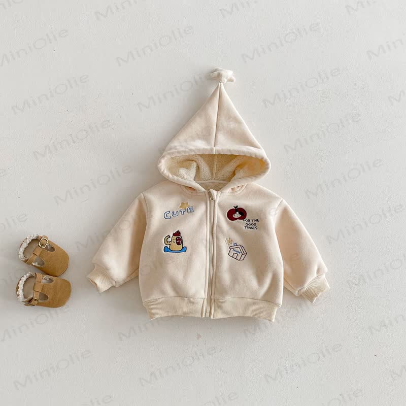 Baby Toddler Boy Embroidered Hooded Star Fleece Outerwear - Beige - 5-7T - image 9