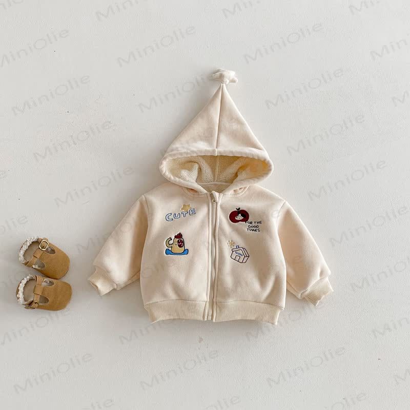 Baby Toddler Boy Embroidered Hooded Star Fleece Outerwear - Beige - 5-7T - image 9