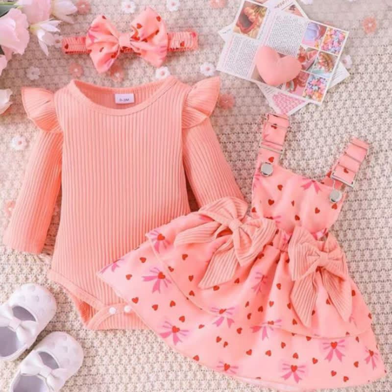 Baby Girl Bow Heart Flying Sleeves Dress - image 2
