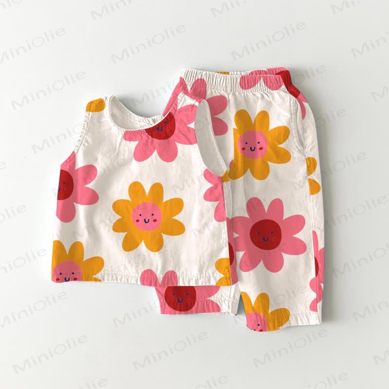 Baby Toddler Smiling Flower Sleeveless 2-piece Set - White - 3-4T - image 1