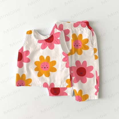 Baby Toddler Smiling Flower Sleeveless 2-piece Set - White - 3-4T - image 1