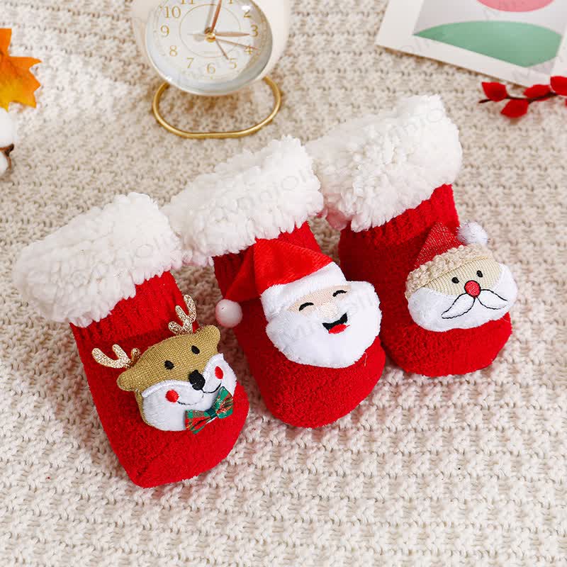 Baby Santa Claus Tree Reindeer Sherpa Floor Socks - image 2