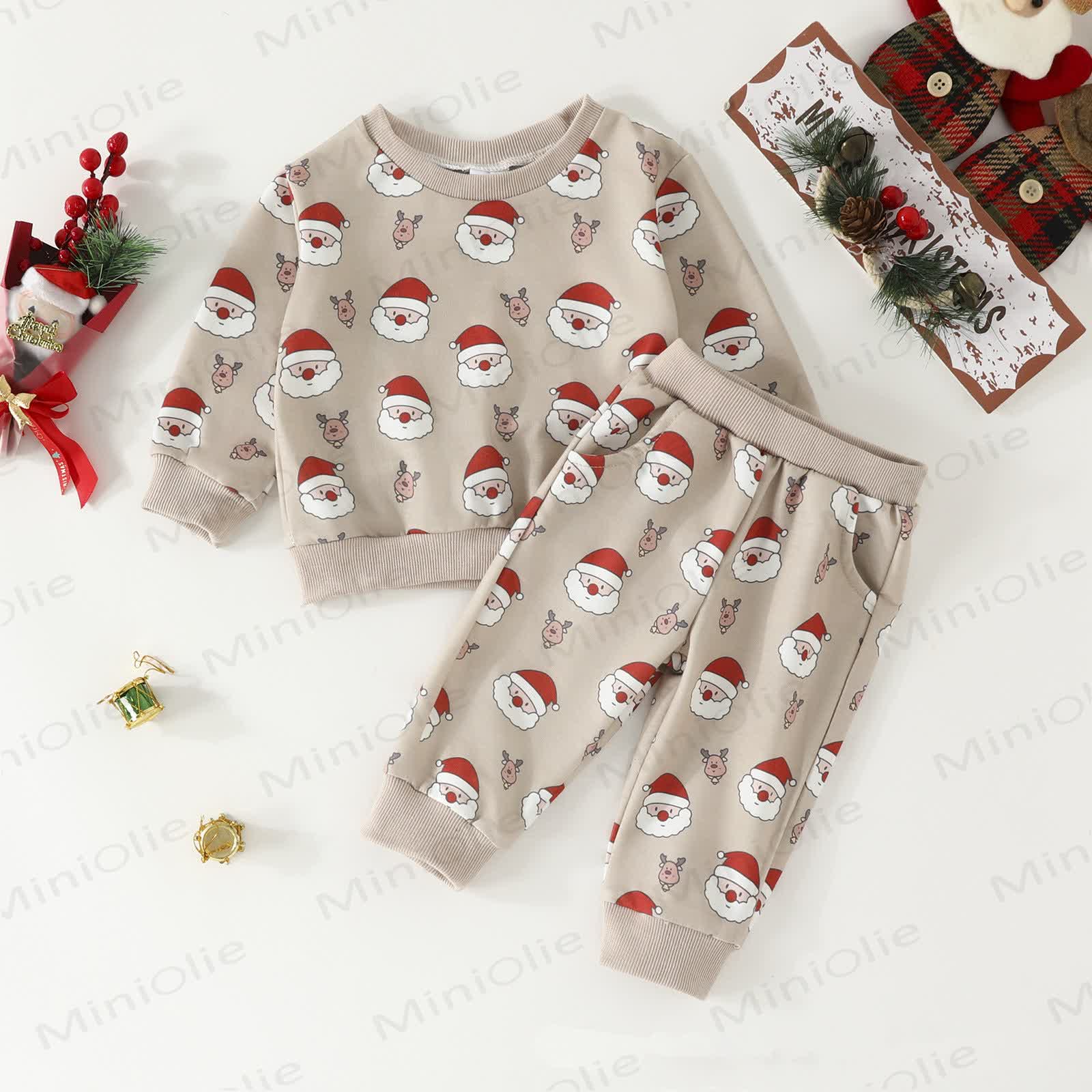 Baby Christmas Santa Claus Elk 2 Pieces Set - Khaki - 2-3T - image 1