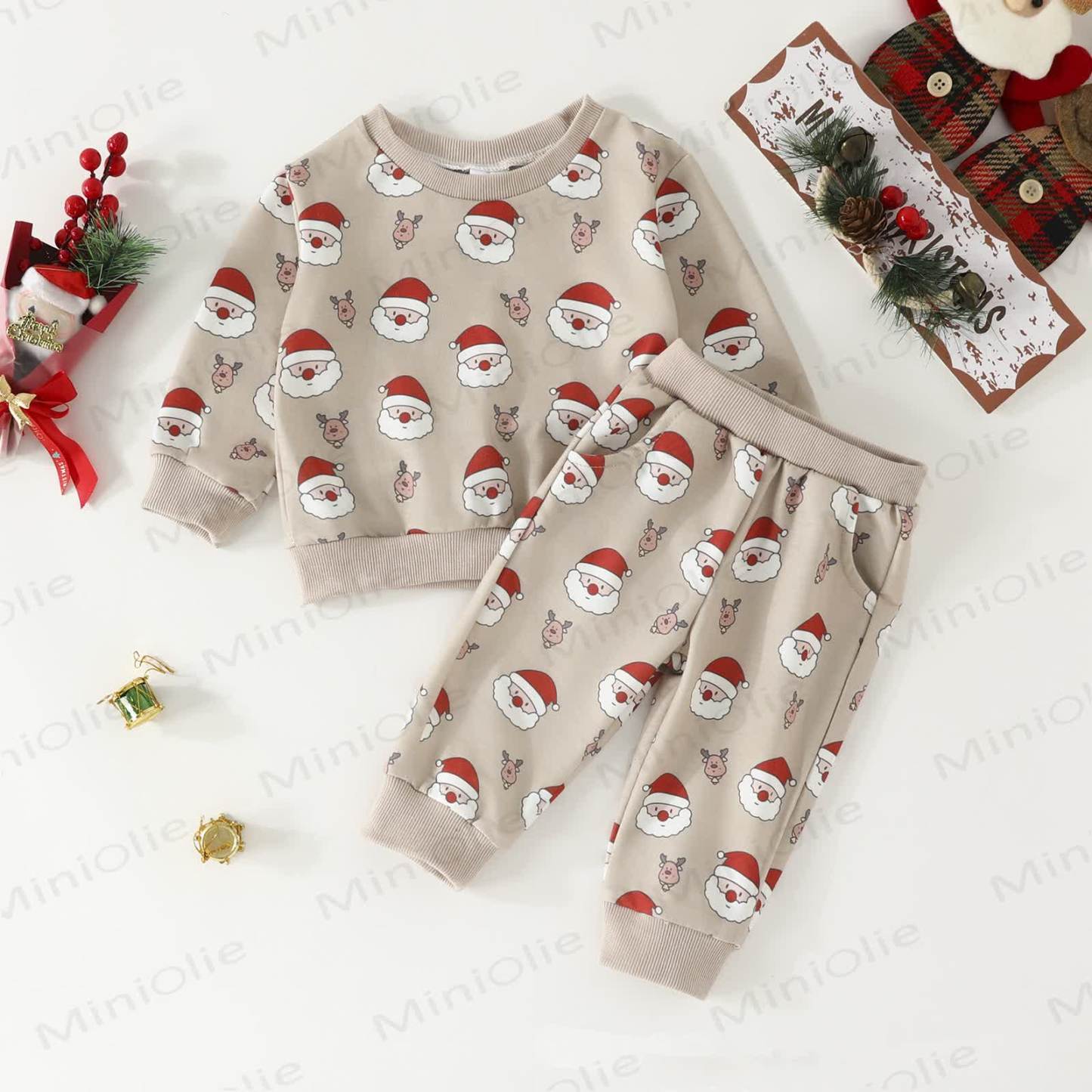 Baby Christmas Santa Claus Elk 2 Pieces Set - Khaki - 2-3T - image 1