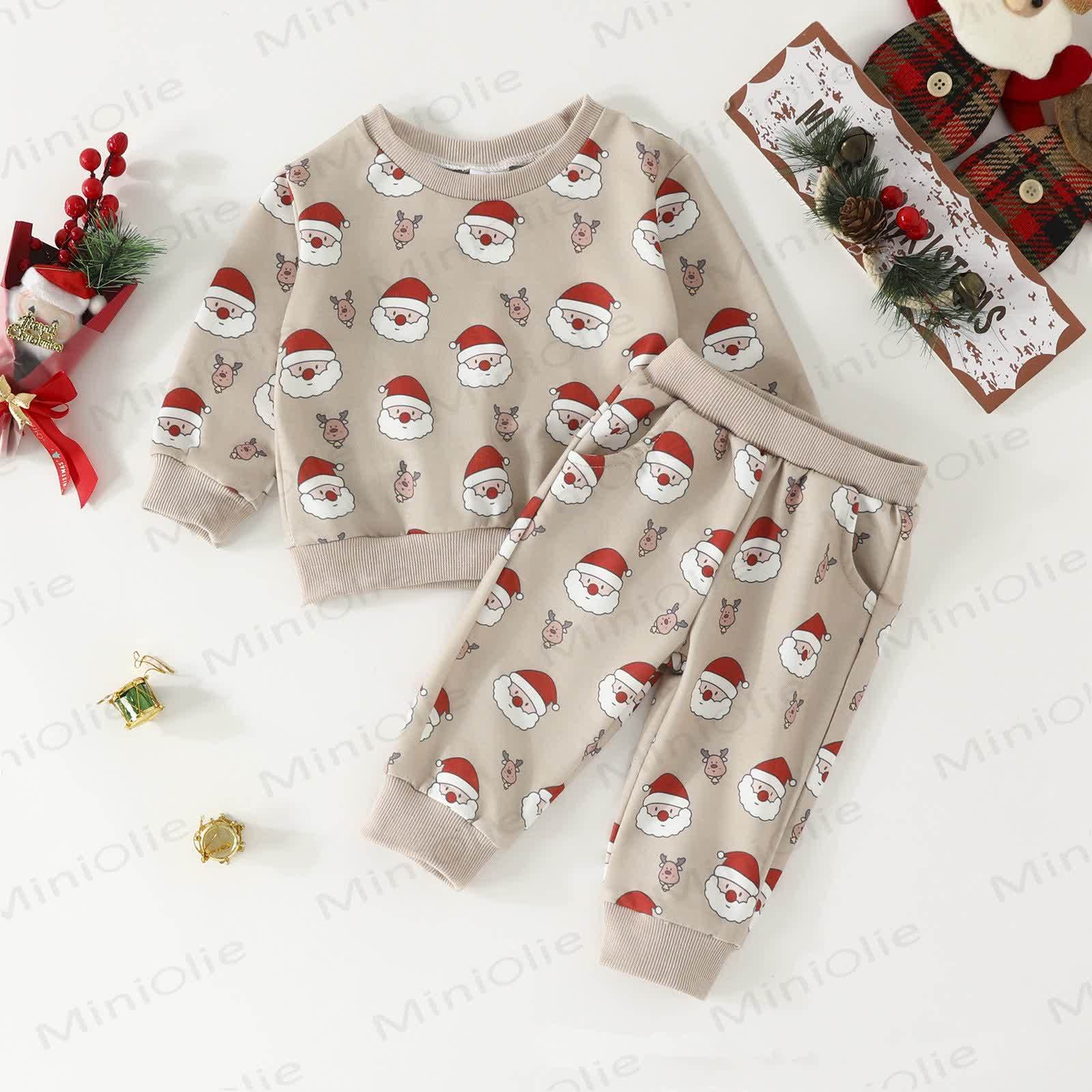 Baby Christmas Santa Claus Elk 2 Pieces Set - Khaki - 2-3T - image 1