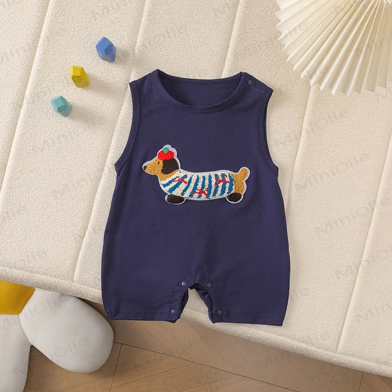 Baby Dachshund Patch Sleeveless Romper - Navy Blue - 2-3T - image 12