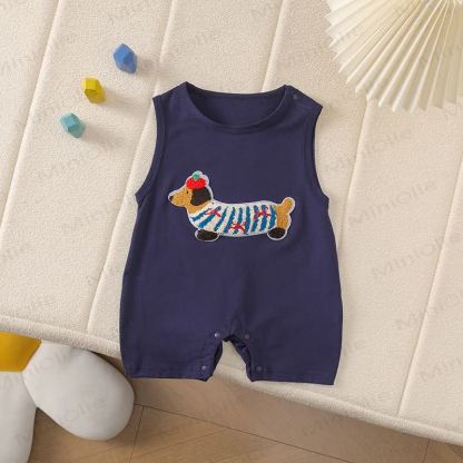 Baby Dachshund Patch Sleeveless Romper - Navy Blue - 2-3T - image 12