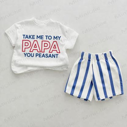 TAKE ME TO MY PAPA YOU PEASANT Baby Slogan Blue Vertical Striped 2-piece Set - White&Blue - 2-3T - image 1