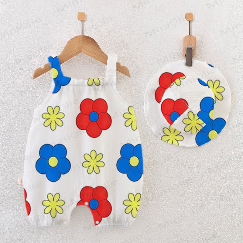 Baby Floral White Jumpsuit with Hat - White - 18-24M - image 1