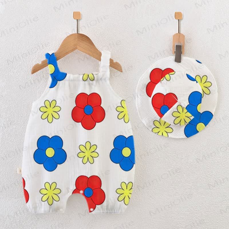 Baby Floral White Jumpsuit with Hat - White - 18-24M - image 1