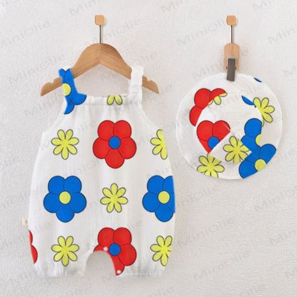 Baby Floral White Jumpsuit with Hat - White - 18-24M - image 1