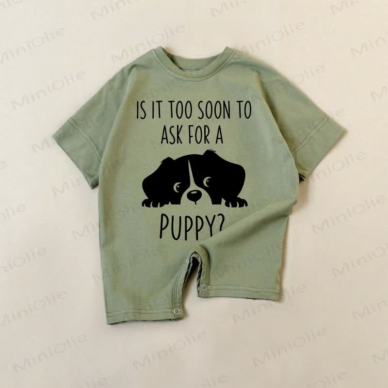 IS IT TOO SOON TO ASK FOR A PUPPY? Baby Green Dog Print Romper - Green - 18-24M - image 1